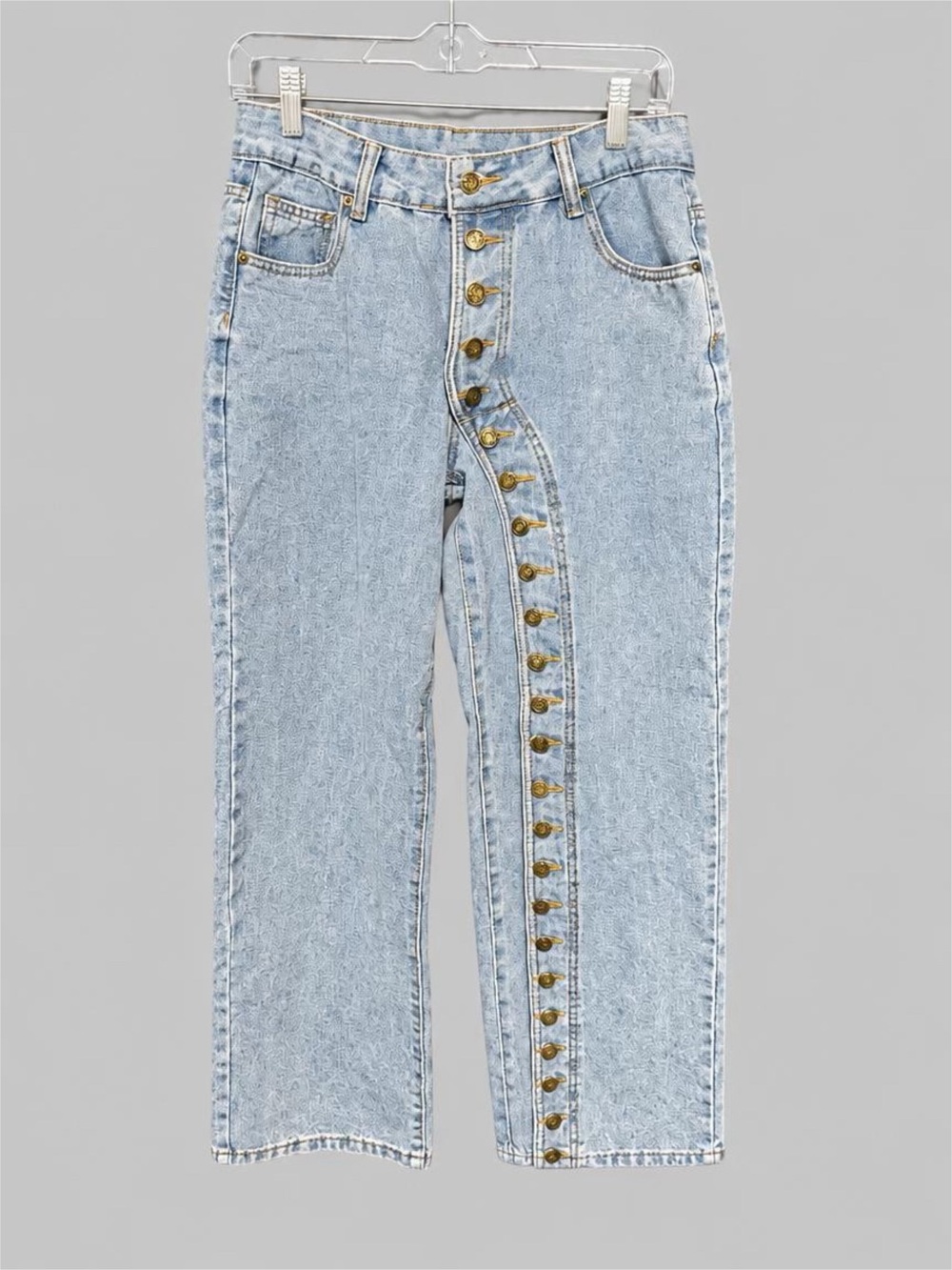 Light Wash High-Rise Button-Front Jeans - Light Blue (M)